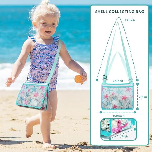 Shell Bag for Kids Mesh Beach Bag Sand Toys Mesh Seashell Bag Beach Toy Shell Collecting Bag Beach Tote Crossbody Bag for Boys and Girls Beach Accessories(Starfish) in Saudi Arabia