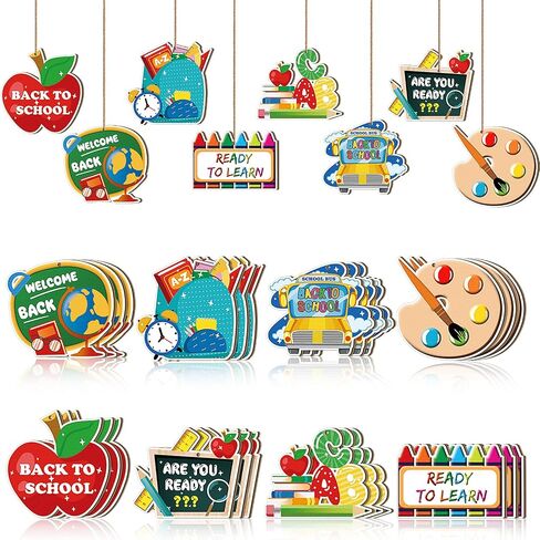 Qunclay 24 Pieces Back to School Ornaments Wooden Hanging Banner Decorations First Day of School Classroom Hanging Decor Welcome Back to School Party Decorations Supplies in Saudi Arabia