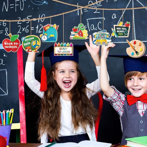 Qunclay 24 Pieces Back to School Ornaments Wooden Hanging Banner Decorations First Day of School Classroom Hanging Decor Welcome Back to School Party Decorations Supplies in Saudi Arabia