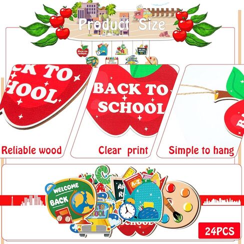 Qunclay 24 Pieces Back to School Ornaments Wooden Hanging Banner Decorations First Day of School Classroom Hanging Decor Welcome Back to School Party Decorations Supplies in Saudi Arabia