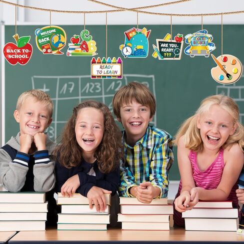 Qunclay 24 Pieces Back to School Ornaments Wooden Hanging Banner Decorations First Day of School Classroom Hanging Decor Welcome Back to School Party Decorations Supplies in Saudi Arabia