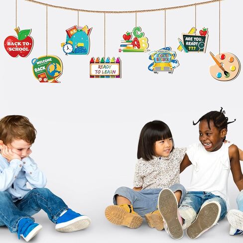Qunclay 24 Pieces Back to School Ornaments Wooden Hanging Banner Decorations First Day of School Classroom Hanging Decor Welcome Back to School Party Decorations Supplies in Saudi Arabia