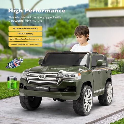 VIVOHOME Kids Ride On Car 2 Seater، شاحنة لعبة تعمل بالبطارية Toyota Land Cruiser مرخصة 12 فولت مع جهاز تحكم عن بعد، مشغل موسيقى USB، أضواء LED، وقرن، 4 عجلات للأطفال من سن 3 إلى 8 سنوات هدية in Kuwait
