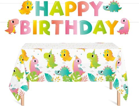 4 pc Girls Dinosaur Table Cover & Happy Birthday Letter Banner Value Party Pack Size: 54" x 108" Kids Birthday Party Dinosaur Theme party Supplies in Saudi Arabia