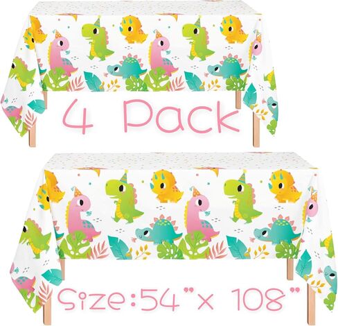 4 pc Girls Dinosaur Table Cover & Happy Birthday Letter Banner Value Party Pack Size: 54" x 108" Kids Birthday Party Dinosaur Theme party Supplies in Saudi Arabia