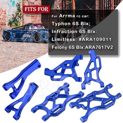 RC Upgrades Part A Arms for 1/7 Arrma Felony 6S BLX,Limitless 6S BLX Infraction 6S BLX,1/8 Arrma Typhon 6S,6pcs Aluminum Front & Rear Suspension A Arms Set,Black in Kuwait