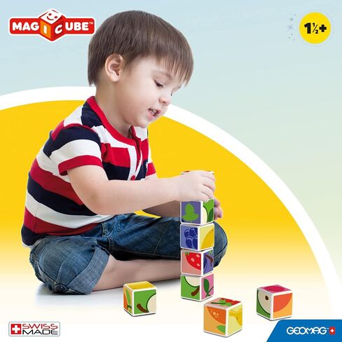 GEOMAG MagiCube Small Animals 4-Piece Magnetic Stacking Cubes Building Set, Toddlers & Kids Ages 1.5+, STEM Educational Toy, Swiss-Made, Creativity, Imagination, Learning, 6 Adorable Building Ideas in Kuwait