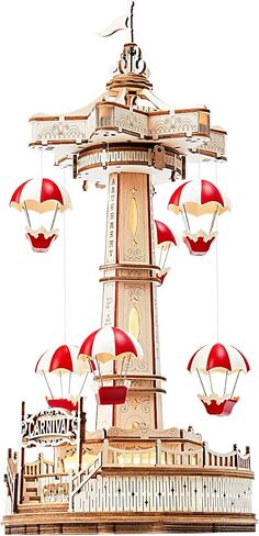 احجيات خشبية ثلاثية الابعاد للبالغين، مجموعات نماذج يدوية لبناء برج مظلات ميكانيكي LED، صندوق موسيقى، احجيات فريدة من نوعها لتحفيز العقل هدية للمراهقين والاطفال in Kuwait