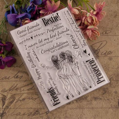 arrittycraft Bestie Best Friends Girls Party Clear Stamps for Card Making and Journaling, English Sentiments Birthda Silicone Stamps for Journals Scrapbooking and Paper Crafts Decoration-A1437 in Saudi Arabia