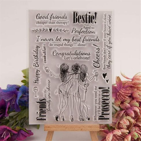 arrittycraft Bestie Best Friends Girls Party Clear Stamps for Card Making and Journaling, English Sentiments Birthda Silicone Stamps for Journals Scrapbooking and Paper Crafts Decoration-A1437 in Saudi Arabia