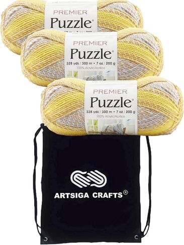 Premier Yarns Puzzle Jigsaw 1050-02 (3-Skeins - Same Dye Lot) Chunky Bulky #5 100% Acrylic Yarn for Crocheting and Knitting - Bundle with 1 Artsiga Crafts Project Bag in Kuwait