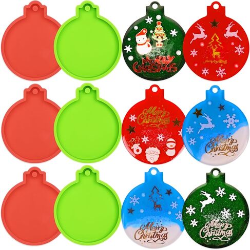 قوالب راتينج عيد الميلاد من السيليكون، Moukiween 6 قطع زينة عيد الميلاد قوالب دائرية الشكل لراتنجات الإيبوكسي، سلسلة مفاتيح مجوهرات يدوية الصنع لصنع زينة عيد الميلاد in Kuwait