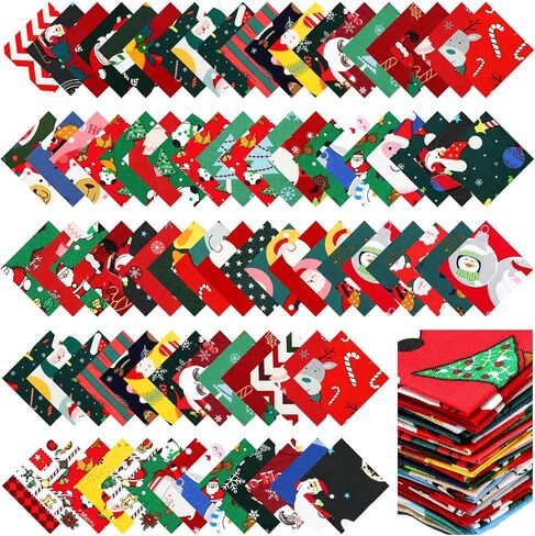 Kinlop 600 جهاز كمبيوتر شخصى 4 × 4 في حزم النسيج عيد الميلاد عيد الميلاد الدهون أرباع القطن الخياطة النسيج عيد الميلاد نسيج مسبق القطع لخياطة اللحف سانتا ندفة الثلج المطبوعة قصاصات النسيج السائبة للترقيع DIY الحرفية in Kuwait