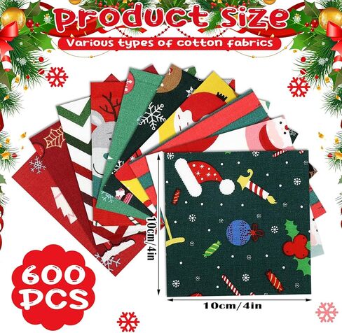 Kinlop 600 جهاز كمبيوتر شخصى 4 × 4 في حزم النسيج عيد الميلاد عيد الميلاد الدهون أرباع القطن الخياطة النسيج عيد الميلاد نسيج مسبق القطع لخياطة اللحف سانتا ندفة الثلج المطبوعة قصاصات النسيج السائبة للترقيع DIY الحرفية in Kuwait