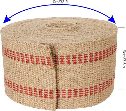 قطعتان من نسيج الجوت المنسوج من النسيج الطبيعي من الخيش المخطط باللون الأحمر مقاس 8.89 سم × 25.4 سم لترميم الكرسي، والحرف اليدوية والديكورات in Kuwait