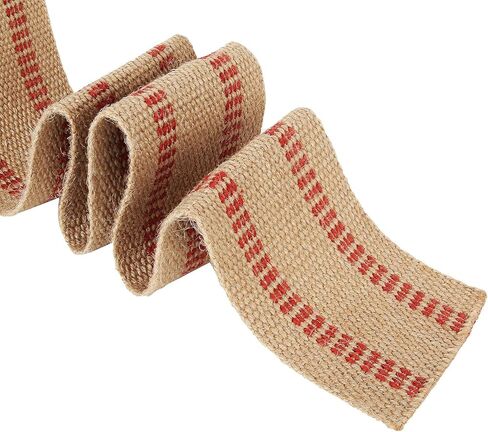 قطعتان من نسيج الجوت المنسوج من النسيج الطبيعي من الخيش المخطط باللون الأحمر مقاس 8.89 سم × 25.4 سم لترميم الكرسي، والحرف اليدوية والديكورات in Kuwait