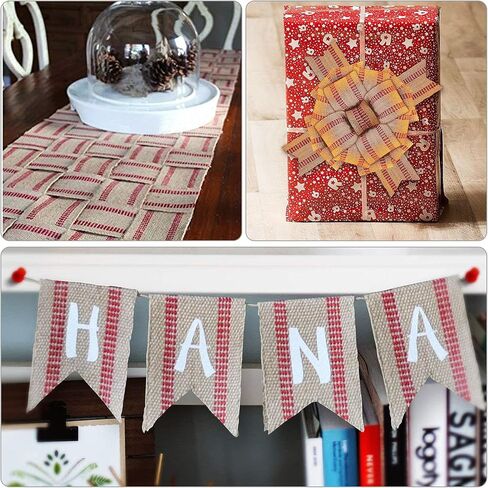 قطعتان من نسيج الجوت المنسوج من النسيج الطبيعي من الخيش المخطط باللون الأحمر مقاس 8.89 سم × 25.4 سم لترميم الكرسي، والحرف اليدوية والديكورات in Kuwait