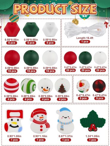 150PCS Christmas Silicone Beads for Craft, Kalolary Christmas Silicone Loose Beads Kit Assorted Xmas Round Green Red Bead Santa Snowman Beads Christmas Earrings DIY Accessories for Holiday Party Decor in Kuwait
