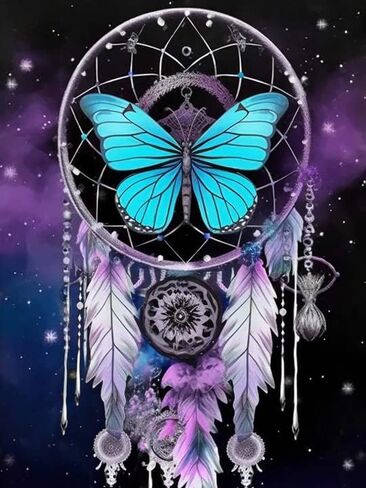 Jungobiu 5D الماس اللوحة مجموعات Dreamcatcher الفراشة، DIY الماس الفن ريشة مجموعات الطلاء مع الماس جولة كاملة الحفر الكريستال حجر الراين التطريز المستخدمة للمنزل مكتب الجدار الديكور 12x16 بوصة in Kuwait