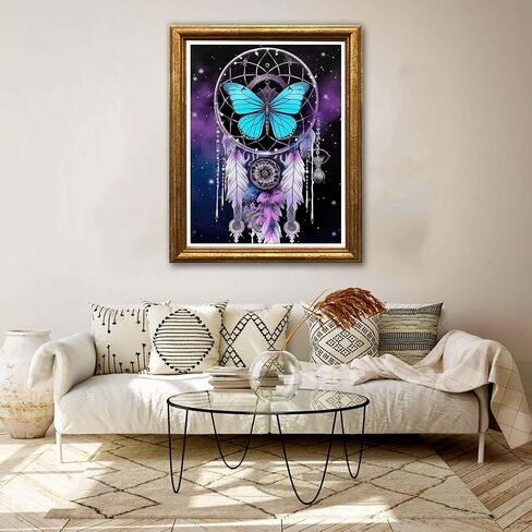 Jungobiu 5D الماس اللوحة مجموعات Dreamcatcher الفراشة، DIY الماس الفن ريشة مجموعات الطلاء مع الماس جولة كاملة الحفر الكريستال حجر الراين التطريز المستخدمة للمنزل مكتب الجدار الديكور 12x16 بوصة in Kuwait