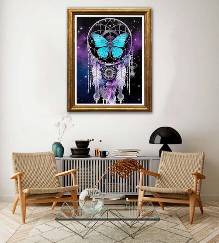 Jungobiu 5D الماس اللوحة مجموعات Dreamcatcher الفراشة، DIY الماس الفن ريشة مجموعات الطلاء مع الماس جولة كاملة الحفر الكريستال حجر الراين التطريز المستخدمة للمنزل مكتب الجدار الديكور 12x16 بوصة in Kuwait