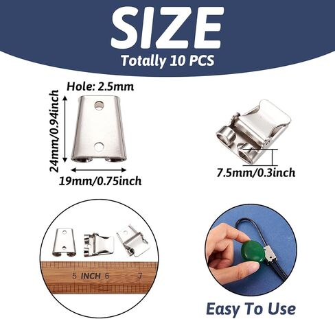 PandaHall 10 قطعة من إكسسوارات مشبك ربطة عنق حديد بولو بولا مشابك قفل منزلق للرجال من الجلد المضفر in Kuwait