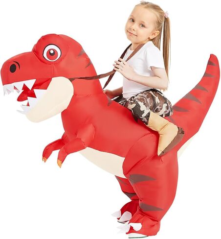 COMIN Inflatable Dinosaur Costume Kids, Ride on Dinosaur Blow Up Trex Costume Red Funny Fancy Dress for Halloween Party in Kuwait