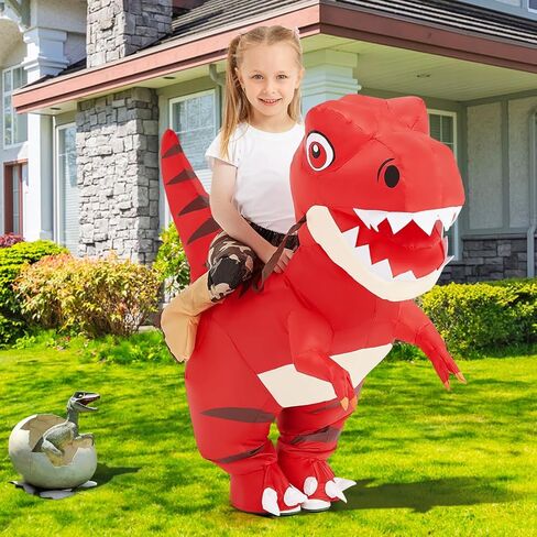COMIN Inflatable Dinosaur Costume Kids, Ride on Dinosaur Blow Up Trex Costume Red Funny Fancy Dress for Halloween Party in Kuwait