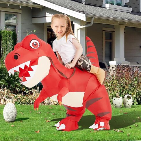 COMIN Inflatable Dinosaur Costume Kids, Ride on Dinosaur Blow Up Trex Costume Red Funny Fancy Dress for Halloween Party in Kuwait