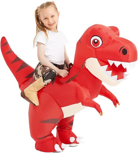 COMIN Inflatable Dinosaur Costume Kids, Ride on Dinosaur Blow Up Trex Costume Red Funny Fancy Dress for Halloween Party in Kuwait