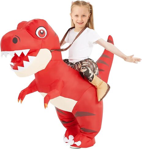 COMIN Inflatable Dinosaur Costume Kids, Ride on Dinosaur Blow Up Trex Costume Red Funny Fancy Dress for Halloween Party in Kuwait