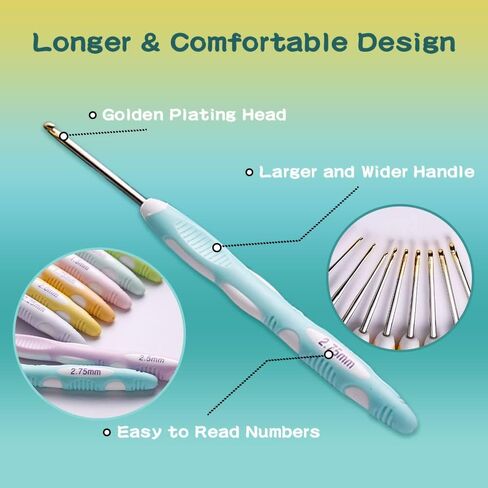 Yarniss Small Ergonomic Crochet Hooks Set,Lace Crochet Hooks for 0.8mm~2.75mm in Kuwait