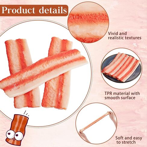 Lewtemi 6 Pack Bacon Fidget Stretchy Sensory Toy Food Fidgets Play Food Bacon Fake Bacon Toy That Look Like Food Sensory Toys for Stress Anxiety Relief Play Boys Girls Adults in Saudi Arabia