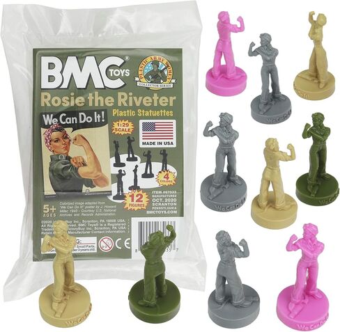 BMC Rosie The Riveter Plastic Figures - 12pc Red White Blue & Yellow - USA Made in Kuwait