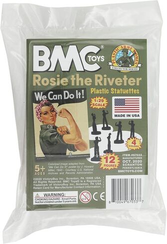 BMC Rosie The Riveter Plastic Figures - 12pc Red White Blue & Yellow - USA Made in Kuwait