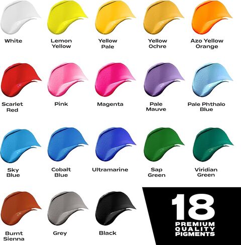 مجموعة طلاء الأكريليك للفنون والحرف اليدوية من WEISBRANDT - 18 صبغة عالية الجودة، لمسة نهائية غير لامعة، 2 أونصة/59 مل، ذات أساس مائي، لجميع الأسطح المسامية in Kuwait