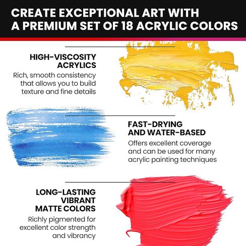 مجموعة طلاء الأكريليك للفنون والحرف اليدوية من WEISBRANDT - 18 صبغة عالية الجودة، لمسة نهائية غير لامعة، 2 أونصة/59 مل، ذات أساس مائي، لجميع الأسطح المسامية in Kuwait