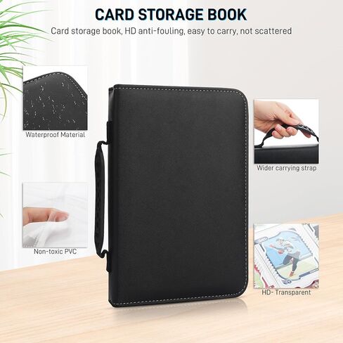 حافظة بطاقات التداول GLDRAM EVA مع 4 جيوب/50 ورقة حافظة بأكمام بطاقات، حامل كتب البطاقات مع سحاب وحزام للبوكيمون، البيسبول، كرة القدم، كرة السلة، يوجيوه، MTG وبطاقات الدوري الوطني لكرة القدم الأمريكية، تحمل 400 بطاقة in Kuwait