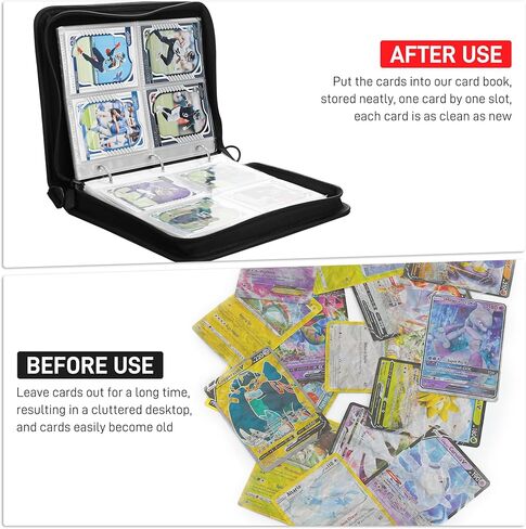 حافظة بطاقات التداول GLDRAM EVA مع 4 جيوب/50 ورقة حافظة بأكمام بطاقات، حامل كتب البطاقات مع سحاب وحزام للبوكيمون، البيسبول، كرة القدم، كرة السلة، يوجيوه، MTG وبطاقات الدوري الوطني لكرة القدم الأمريكية، تحمل 400 بطاقة in Kuwait