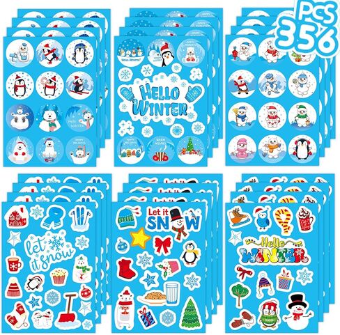 ملصقات الشتاء للكريسماس للاطفال، 356 قطعة من ملصقات ندفة الثلج والبطريق ورجل الثلج ملصقات هالو وينتر للمغلفات والهدايا والحرف اليدوية ملصقات عطلة الشتاء للمعلمين هدايا حفلات الكريسماس in Kuwait