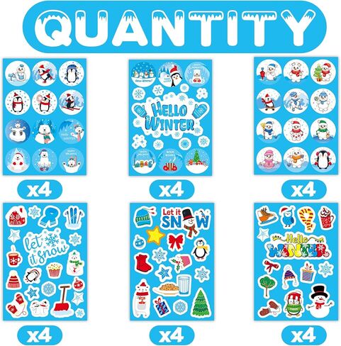 ملصقات الشتاء للكريسماس للاطفال، 356 قطعة من ملصقات ندفة الثلج والبطريق ورجل الثلج ملصقات هالو وينتر للمغلفات والهدايا والحرف اليدوية ملصقات عطلة الشتاء للمعلمين هدايا حفلات الكريسماس in Kuwait