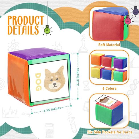 Yilloog 8 Pcs 3.15 Inch DIY Photo Pocket Dice for Classroom Large Clear Foam Dice Education Playing Game Cubes Set 6 Sided Stacking Blocks Teacher Teaching Cubes Toys for School (Multicolor) in Kuwait