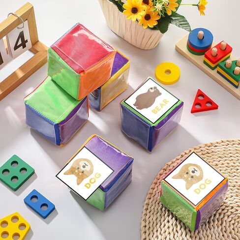 Yilloog 8 Pcs 3.15 Inch DIY Photo Pocket Dice for Classroom Large Clear Foam Dice Education Playing Game Cubes Set 6 Sided Stacking Blocks Teacher Teaching Cubes Toys for School (Multicolor) in Kuwait