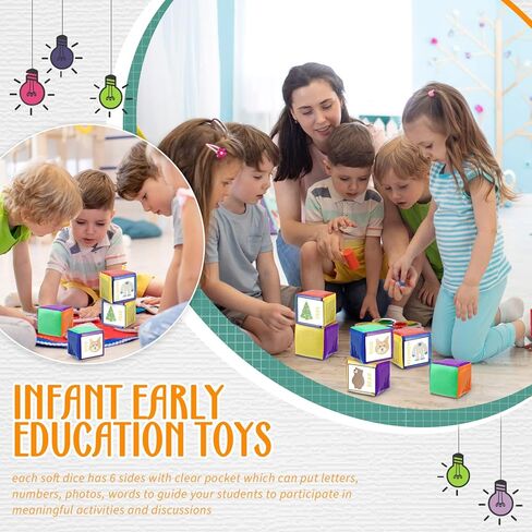 Yilloog 8 Pcs 3.15 Inch DIY Photo Pocket Dice for Classroom Large Clear Foam Dice Education Playing Game Cubes Set 6 Sided Stacking Blocks Teacher Teaching Cubes Toys for School (Multicolor) in Kuwait