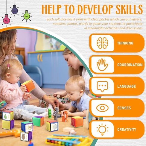 Yilloog 8 Pcs 3.15 Inch DIY Photo Pocket Dice for Classroom Large Clear Foam Dice Education Playing Game Cubes Set 6 Sided Stacking Blocks Teacher Teaching Cubes Toys for School (Multicolor) in Kuwait