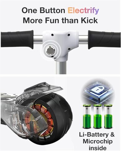 Balance Electric Scooter for Kids Ages 2-9, Long Range, Easy Control Thumb Throttle, Solid Wide Light Up Deck & Wide Wheels, 3 Adjustable Height, 5Mph Safe Speed, 60min Ride Time, Lightweight, Foldable Battery Scooter for Kids in Kuwait