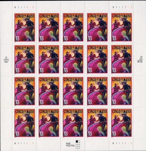 CINCO de MAYO ~ MEXICO #3309a Pane of 20 x 33¢ US Postage Stamps in Saudi Arabia