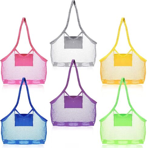 Frienda 6 Pieces Mesh Beach Tote Bag Portable Travel Mesh Bag Large Mesh Beach Bag Toy Organizer Storage Bag Away from Sand for Holding Beach Toys, Camping, Outdoor Sports, 18 x 12 x 18 Inch in Saudi Arabia