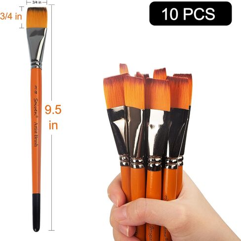 10 قطع من فرش الطلاء المسطحة - أطقم فرش طلاء فنية مقاس 1.9 سم للألوان المائية وطلاء الزيت والاكريليك، وفن أظافر الجسم للوجه، والحرف اليدوية، وطلاء الصخور in Kuwait