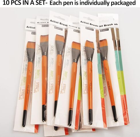 10 قطع من فرش الطلاء المسطحة - أطقم فرش طلاء فنية مقاس 1.9 سم للألوان المائية وطلاء الزيت والاكريليك، وفن أظافر الجسم للوجه، والحرف اليدوية، وطلاء الصخور in Kuwait